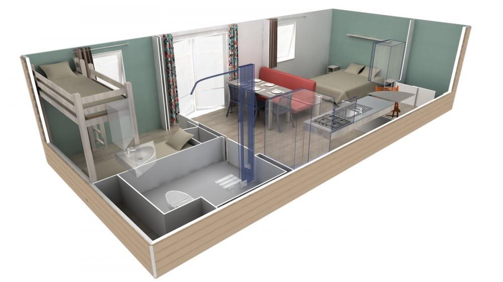 Mobilheim ideal für Menchen mit Bewegungs-Behinderung, 2 Zimmer, Klimannalage, Fernsehe