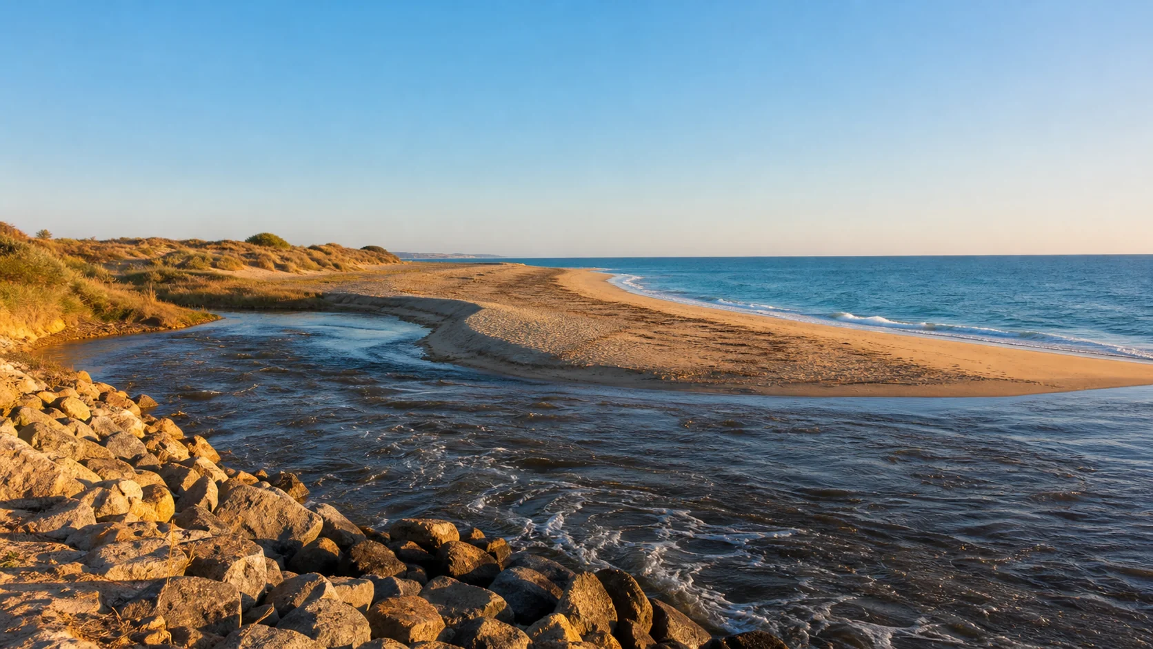 Embouchure de l'Agly sur la plage sauvage de Torreilles